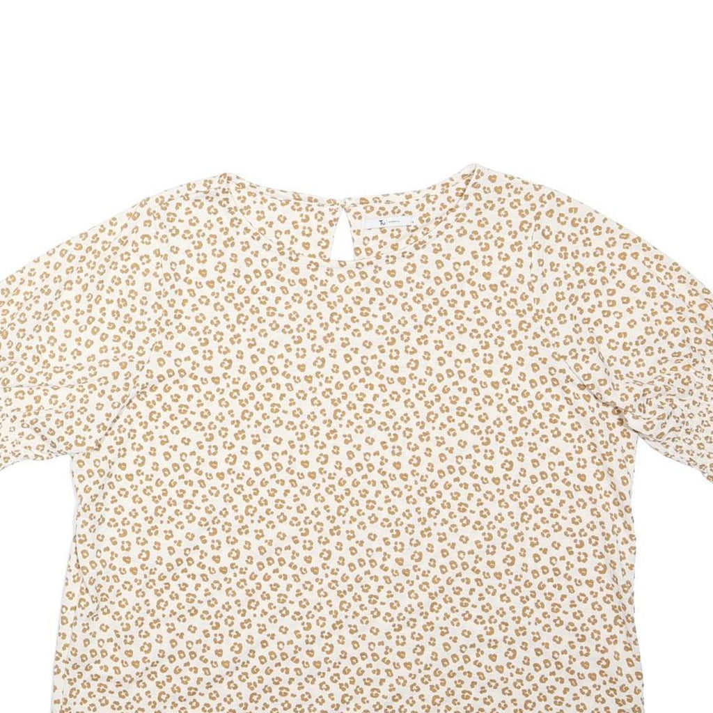 TU Womens Beige Printed Top Short Sleeve Round Neck UK 14 Cotton Blend