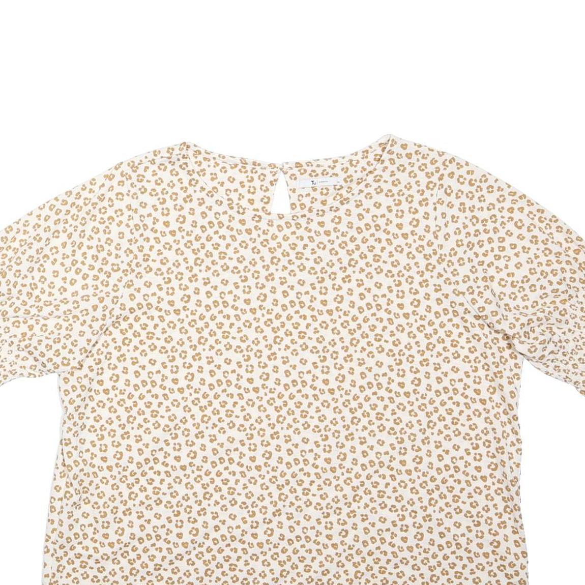 TU Womens Beige Printed Top Short Sleeve Round Neck UK 14 Cotton Blend