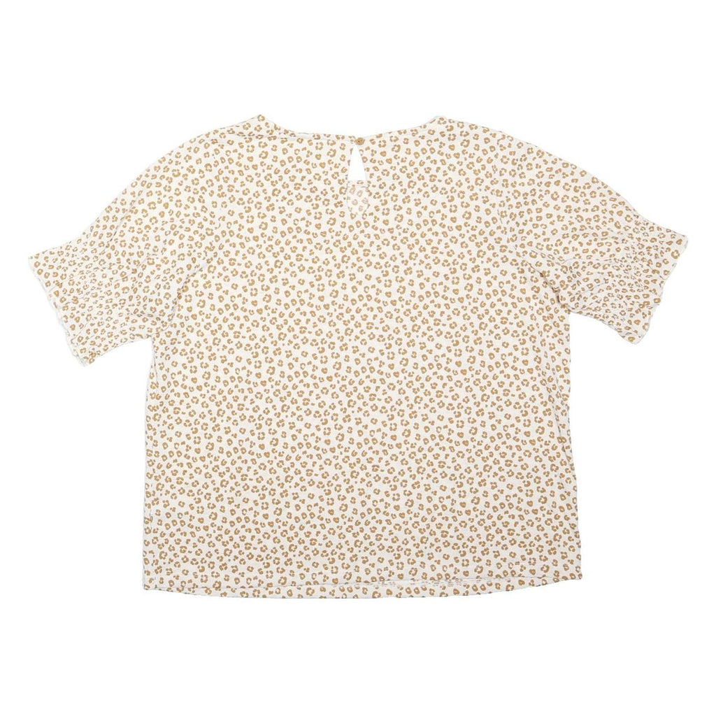 TU Womens Beige Printed Top Short Sleeve Round Neck UK 14 Cotton Blend