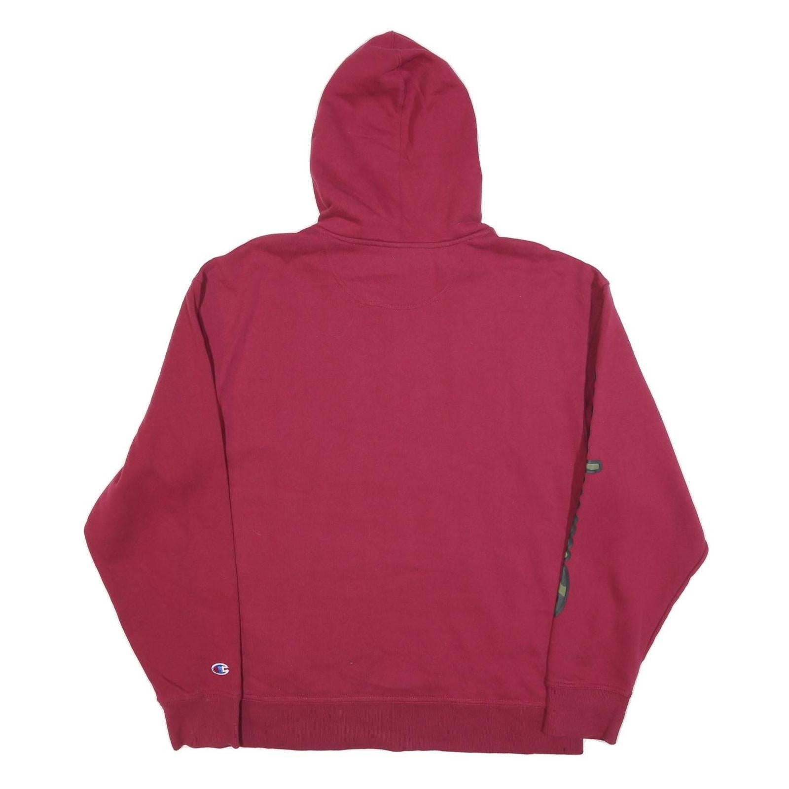 CHAMPION Mens Maroon Hoodie XL Camo Print Logo Pullover Casual Cotton Blend