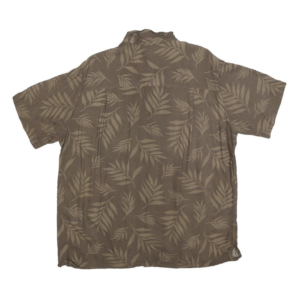 JOHN ASHFORD Mens Brown Leaf Pattern Rayon Shirt L Casual Summer Relaxed Fit