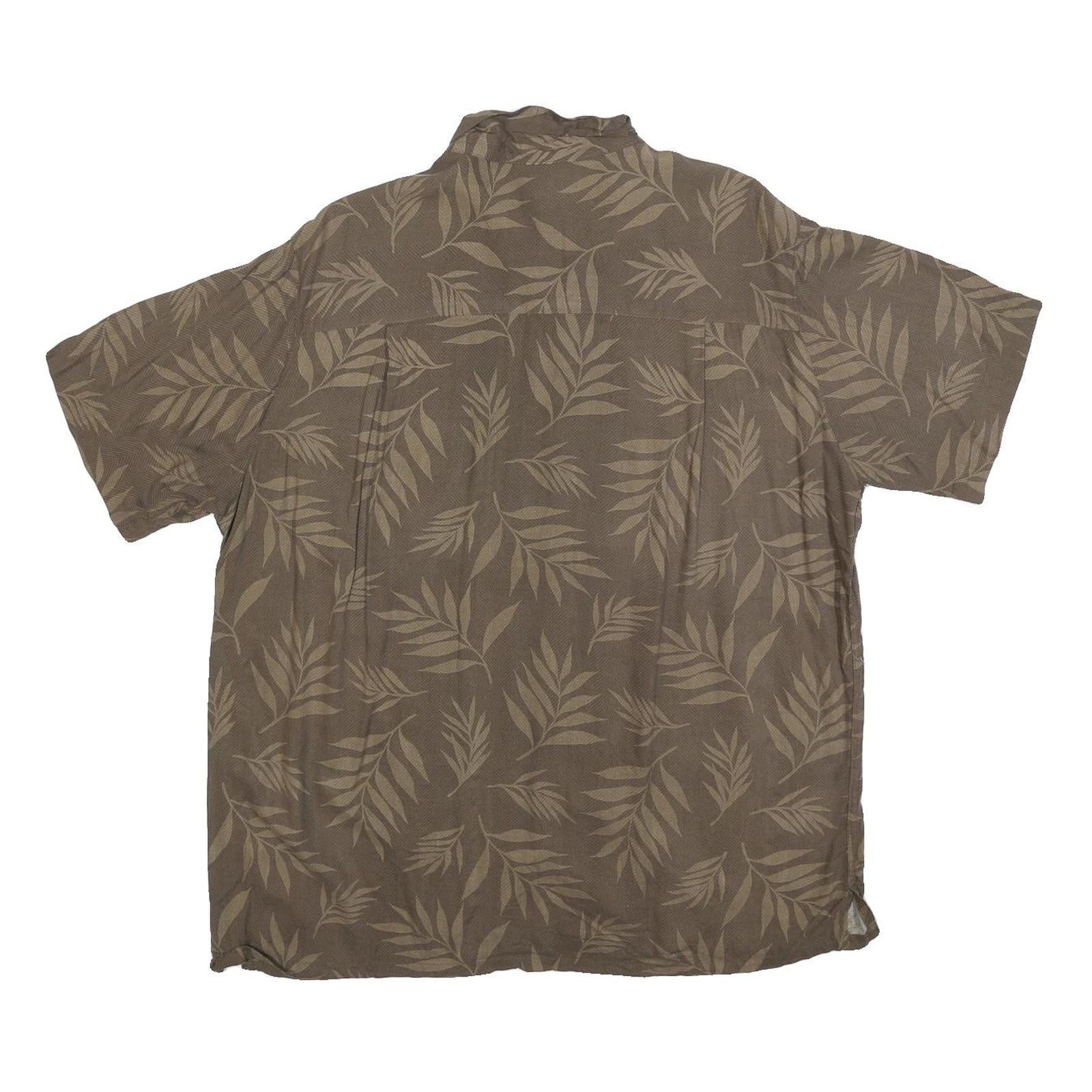 JOHN ASHFORD Mens Brown Leaf Pattern Rayon Shirt L Casual Summer Relaxed Fit