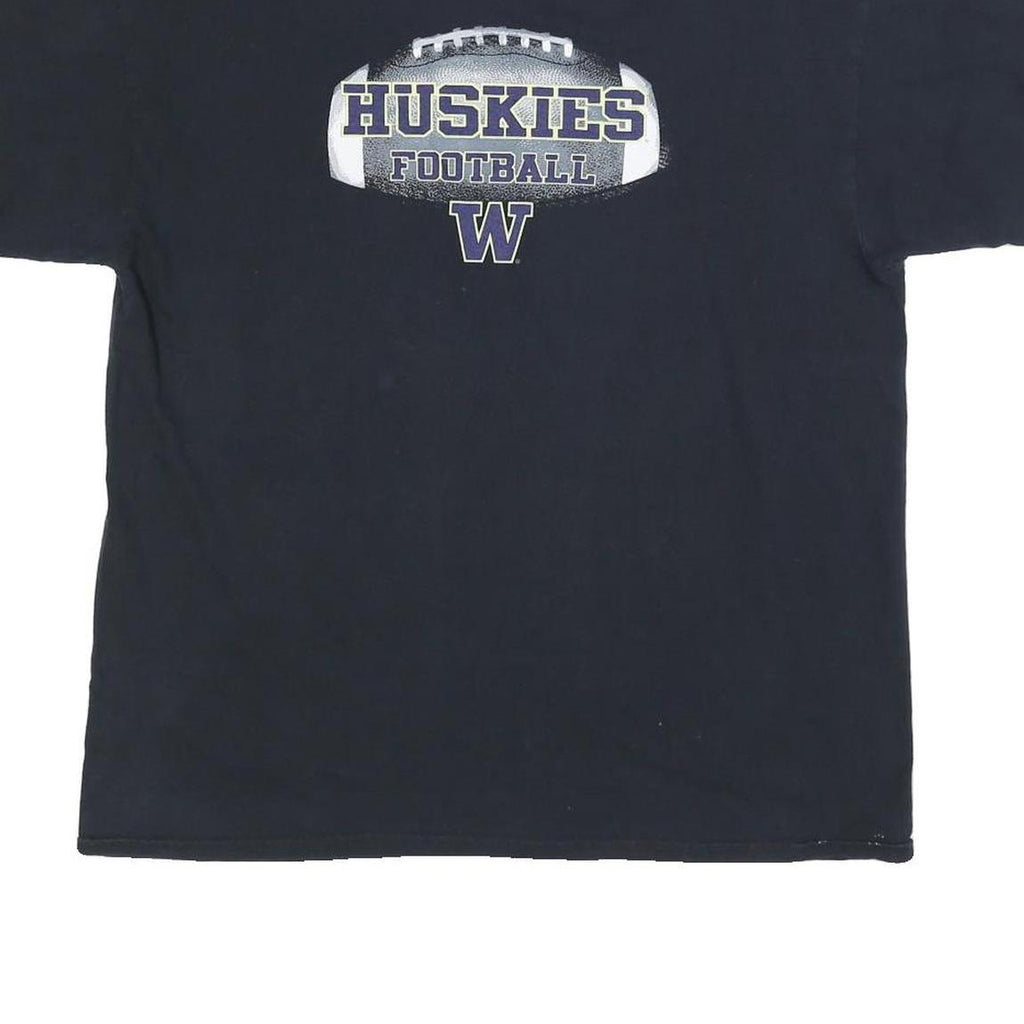 RUSSELL ATHLETIC Mens Black Huskies Football Graphic T-Shirt XL Crew Neck Short