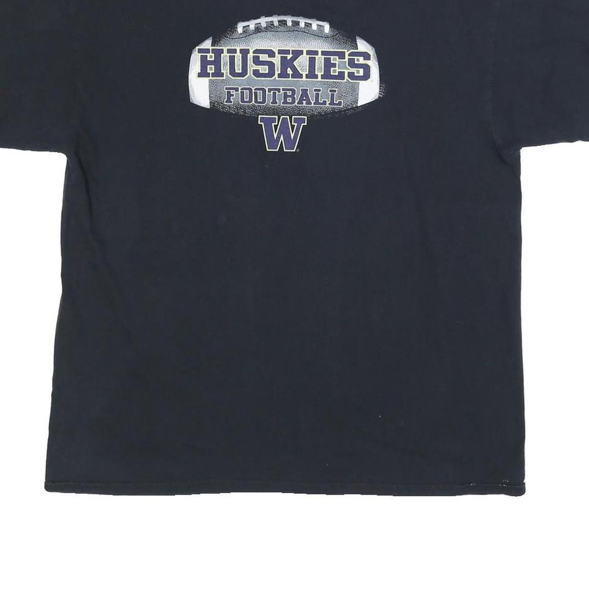 RUSSELL ATHLETIC Mens Black Huskies Football Graphic T-Shirt XL Crew Neck Short