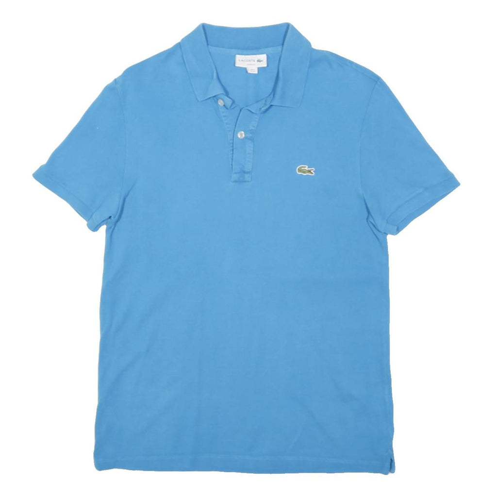 LACOSTE Mens Blue Short Sleeve Plain M Polo Shirt Cotton Blend Casual
