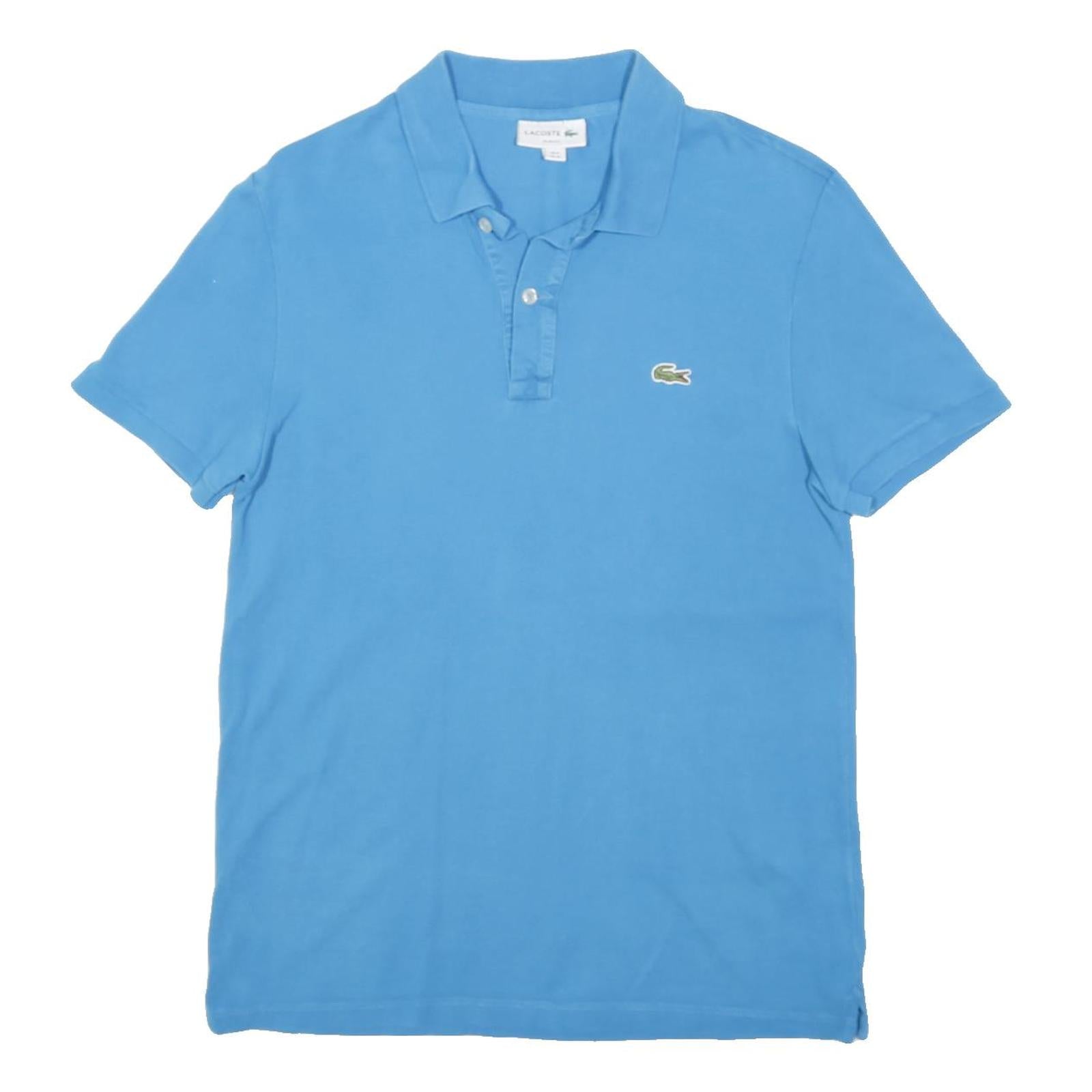 LACOSTE Mens Blue Short Sleeve Plain M Polo Shirt Cotton Blend Casual