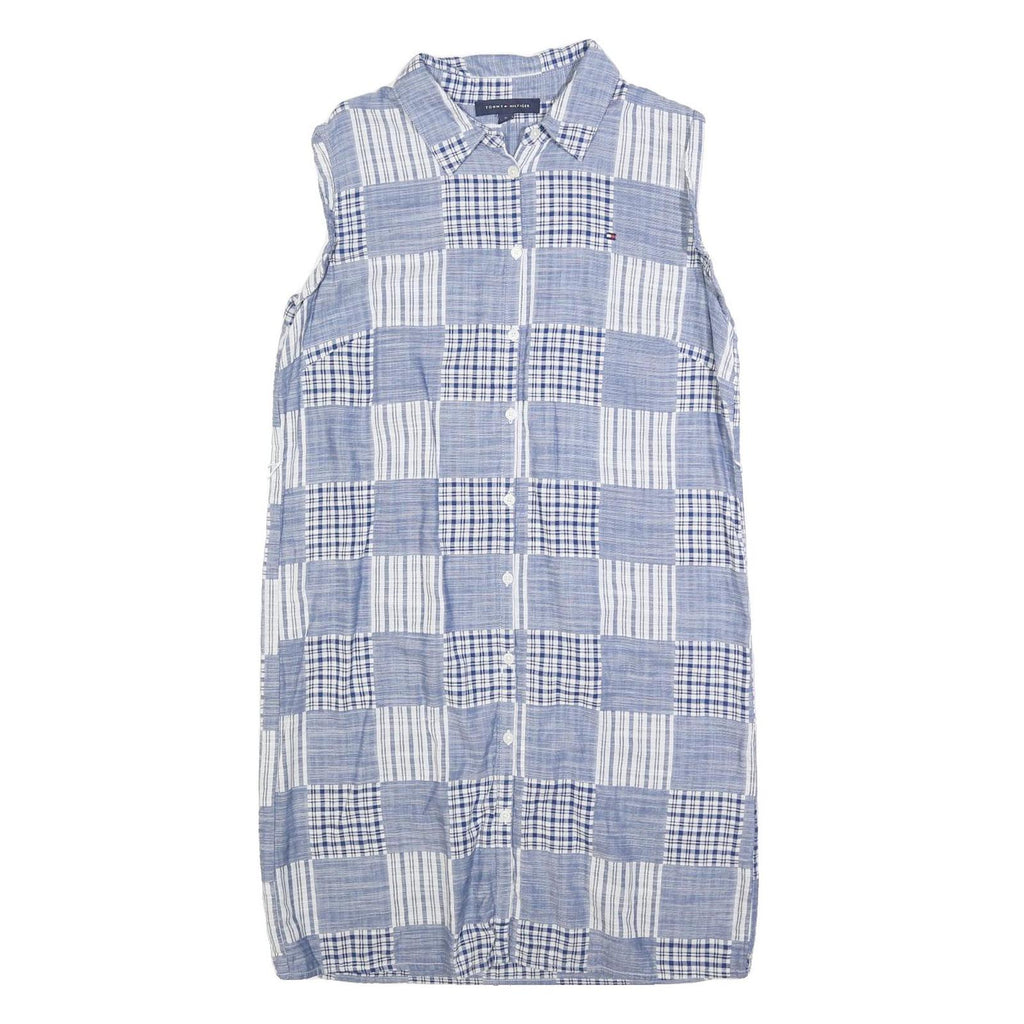 TOMMY HILFIGER Womens Blue & White Patchwork Sleeveless Shirt Dress Cotton Blend