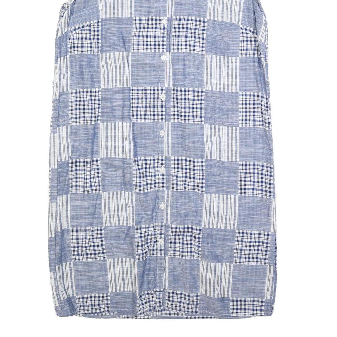 TOMMY HILFIGER Womens Blue & White Patchwork Sleeveless Shirt Dress Cotton Blend