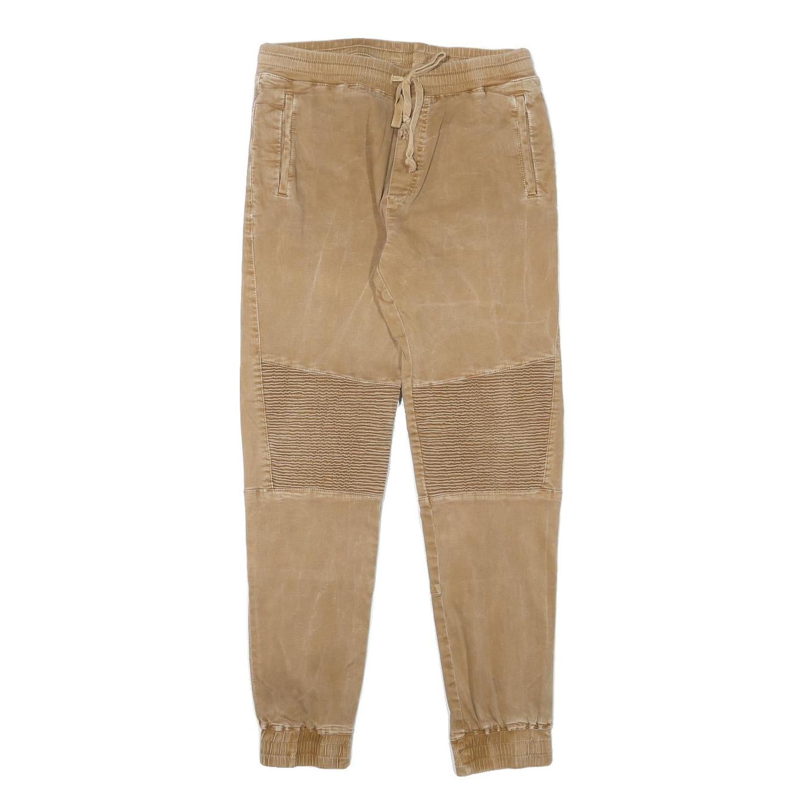 Womens Beige Cotton Blend Relaxed Drawstring Waist Trousers W28 L29 Casual