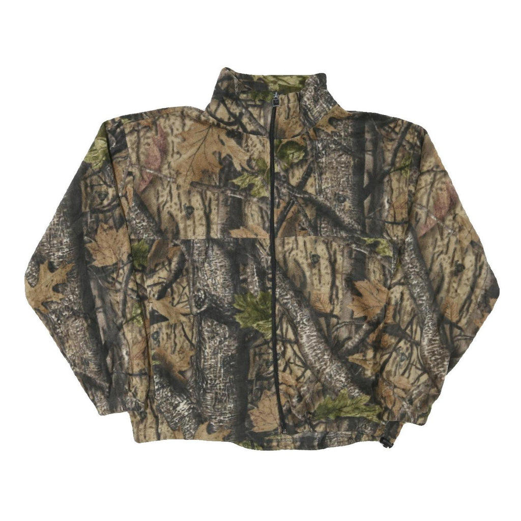 Mens Brown Green Camouflage Cotton Blend Zip Jacket XL Outdoor Plain