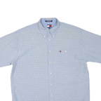 TOMMY HILFIGER Mens Blue Check Shirt XL Cotton Blend Button-Down Collar Short