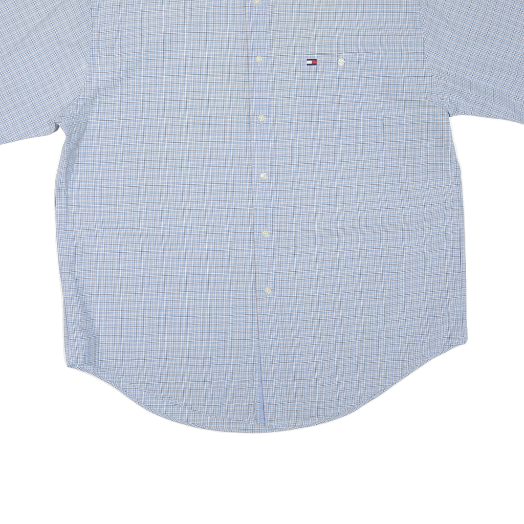 TOMMY HILFIGER Mens Blue Check Shirt XL Cotton Blend Button-Down Collar Short