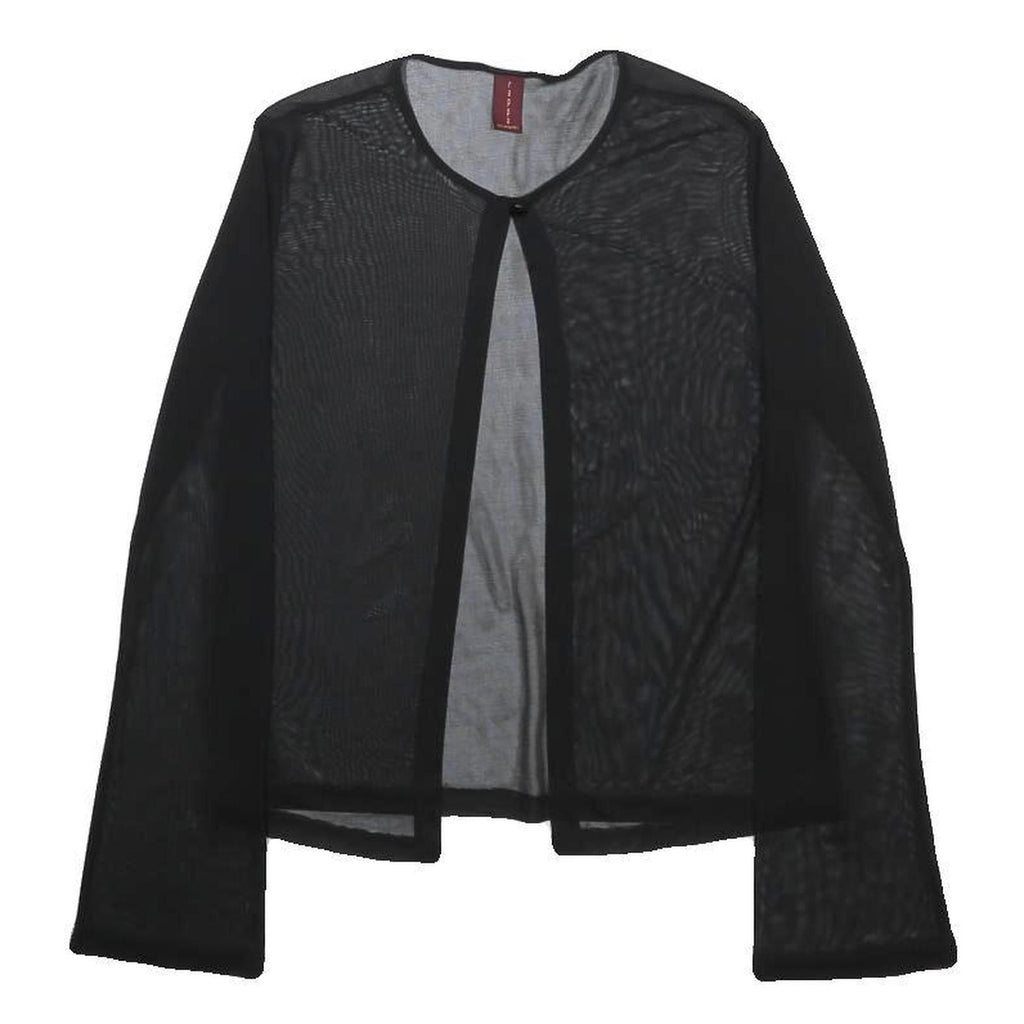 RAPPA Womens Black Sheer Open Front Top Long Sleeve Round Neck S Mesh