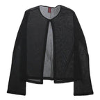 RAPPA Womens Black Sheer Open Front Top Long Sleeve Round Neck S Mesh
