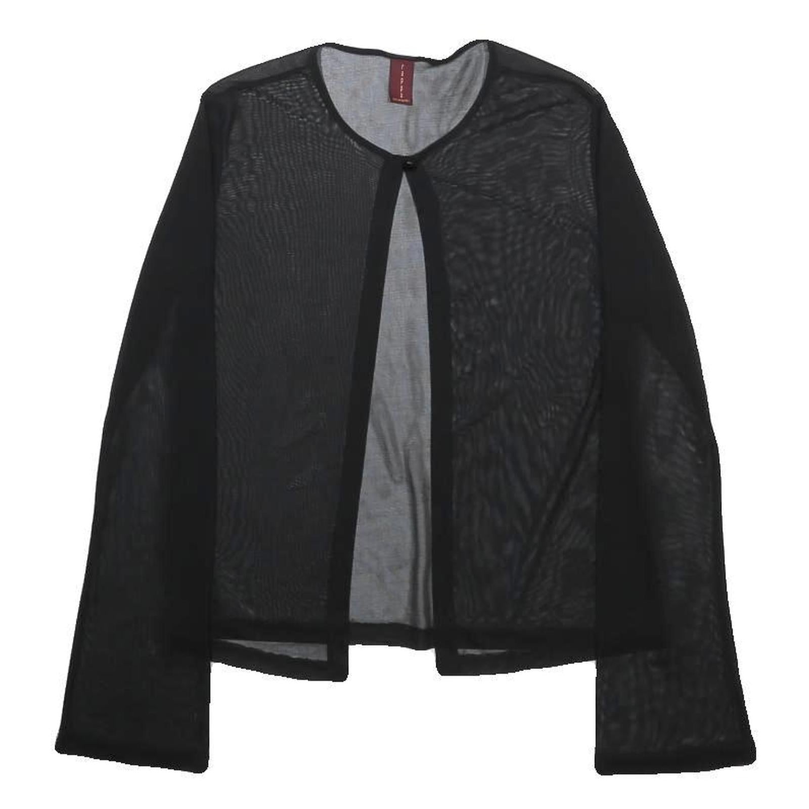 RAPPA Womens Black Sheer Open Front Top Long Sleeve Round Neck S Mesh