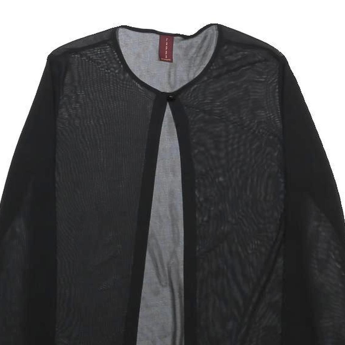RAPPA Womens Black Sheer Open Front Top Long Sleeve Round Neck S Mesh