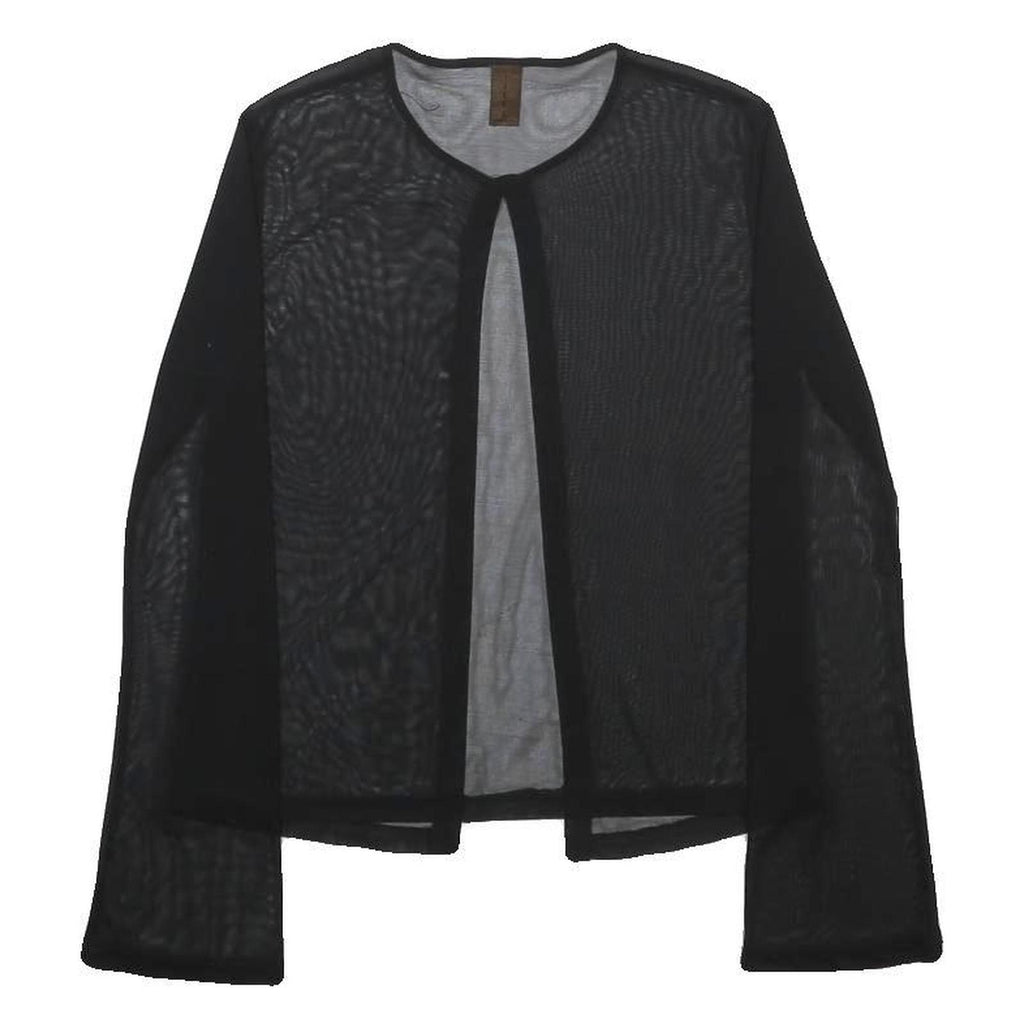 RAPPA Womens Black Sheer Open Front Top Long Sleeve Round Neck S Mesh