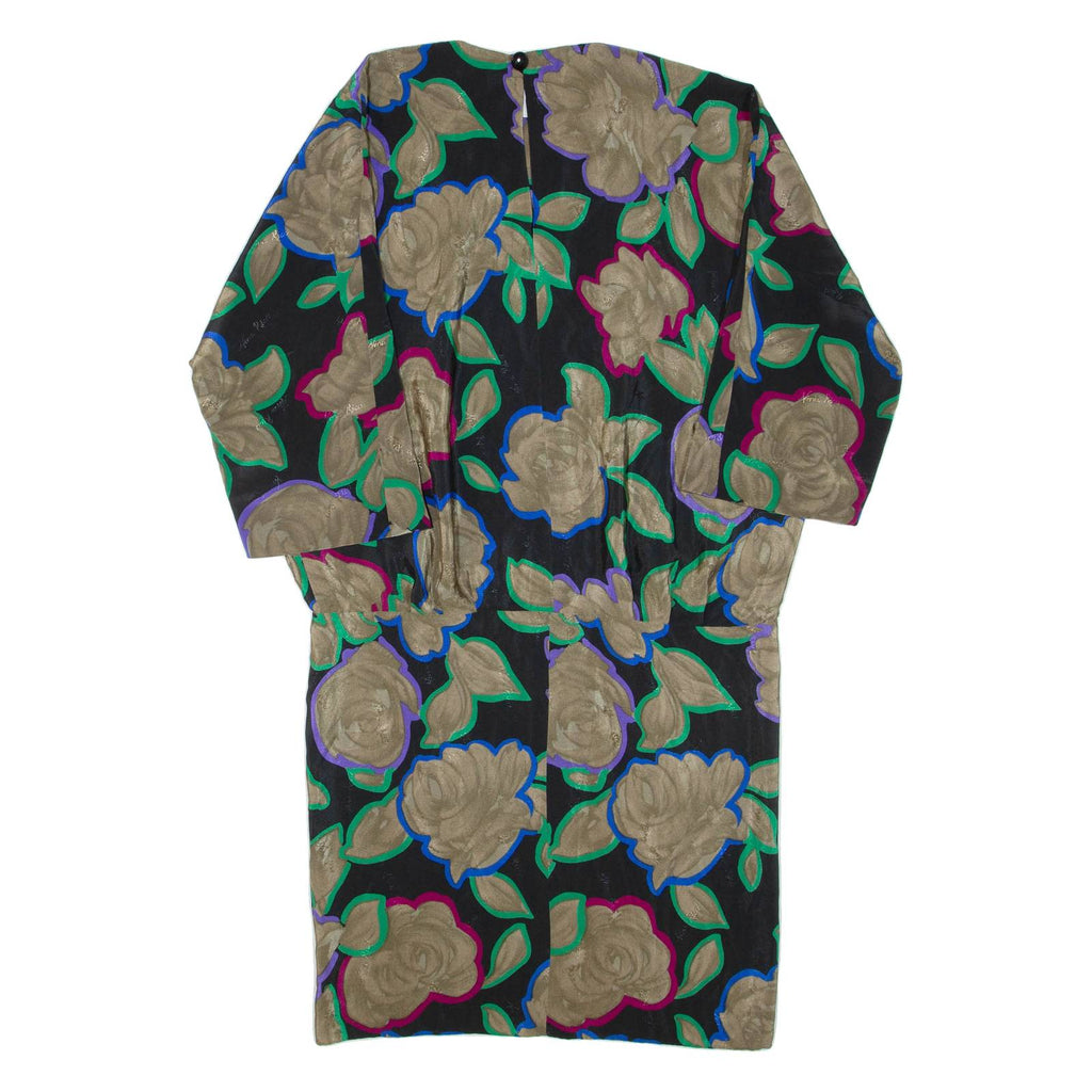 Womens Day Dress Black Floral Long Sleeve Knee Length XL