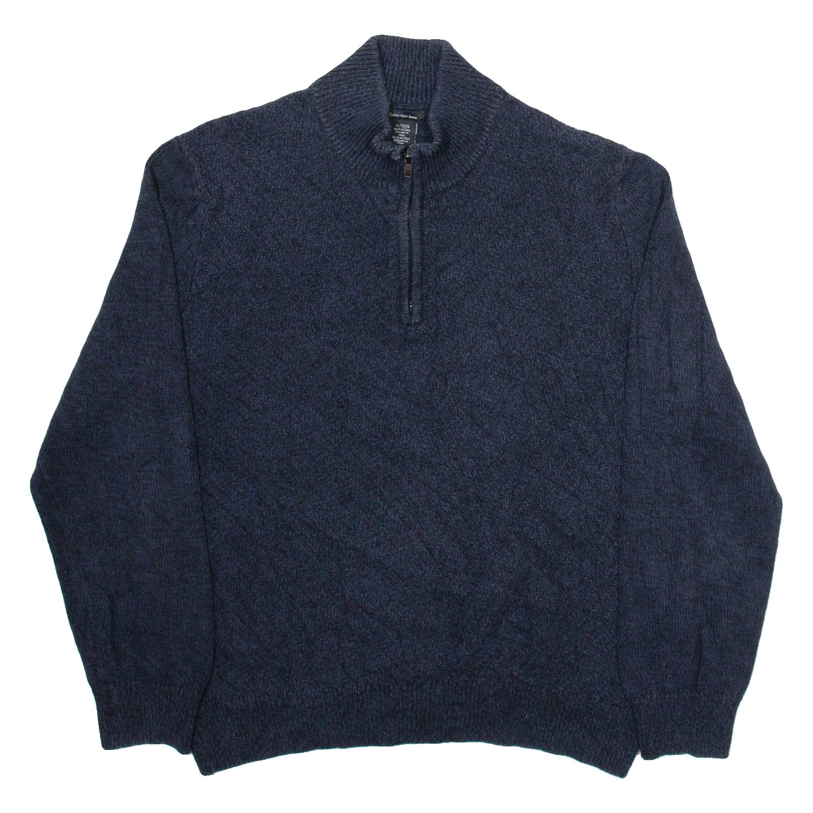 CALVIN KLEIN JEANS Mens Jumper Blue 1/4 Zip Tight Knit XL