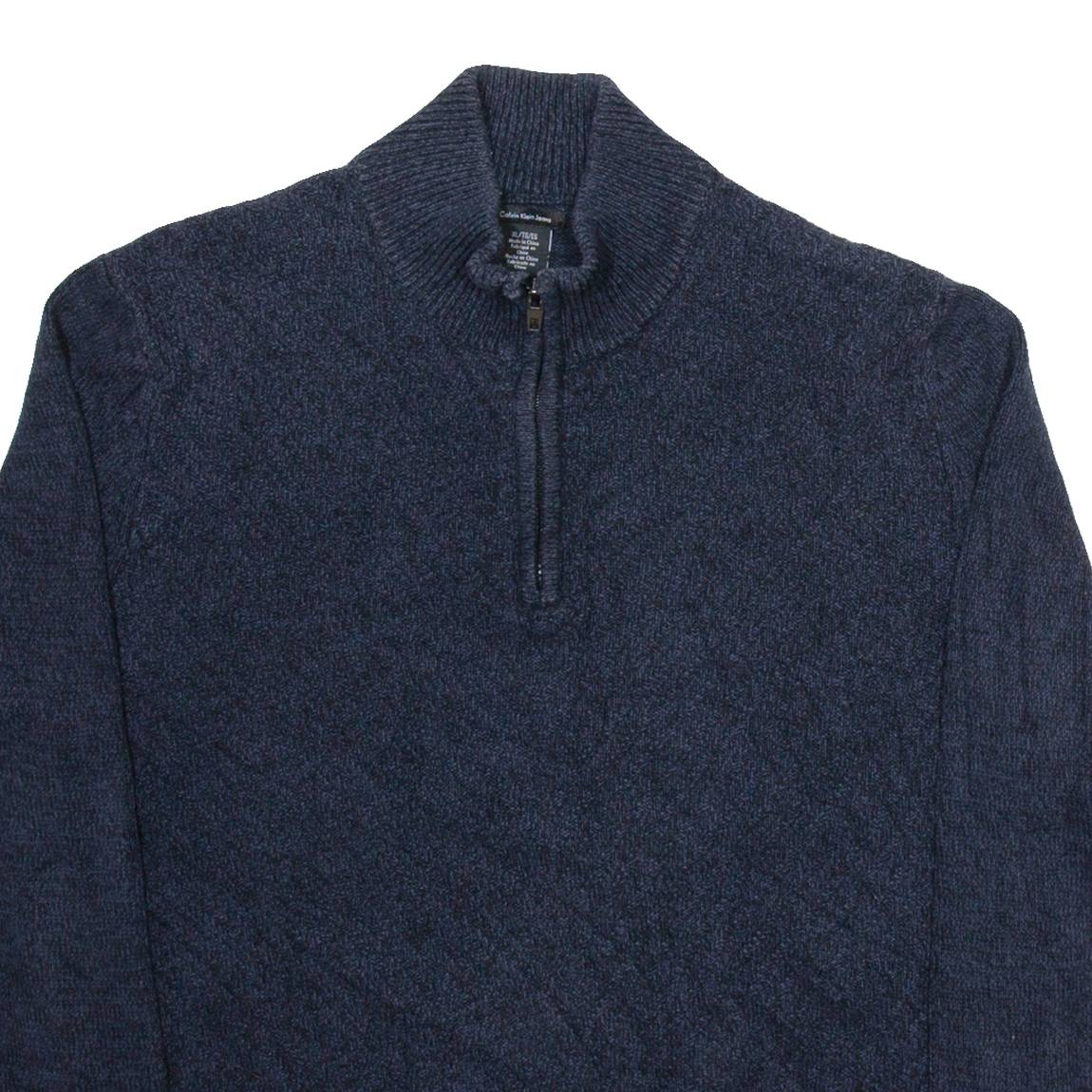 CALVIN KLEIN JEANS Mens Jumper Blue 1/4 Zip Tight Knit XL