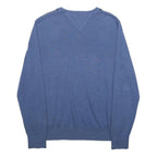 TOMMY HILFIGER Mens Blue Grey Navy Patterned V-Neck Jumper M Cotton Argyle