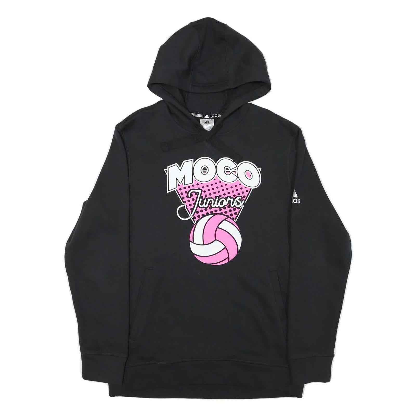 ADIDAS Womens Black Moco Juniors Pullover Hoodie M Cotton Blend Graphic