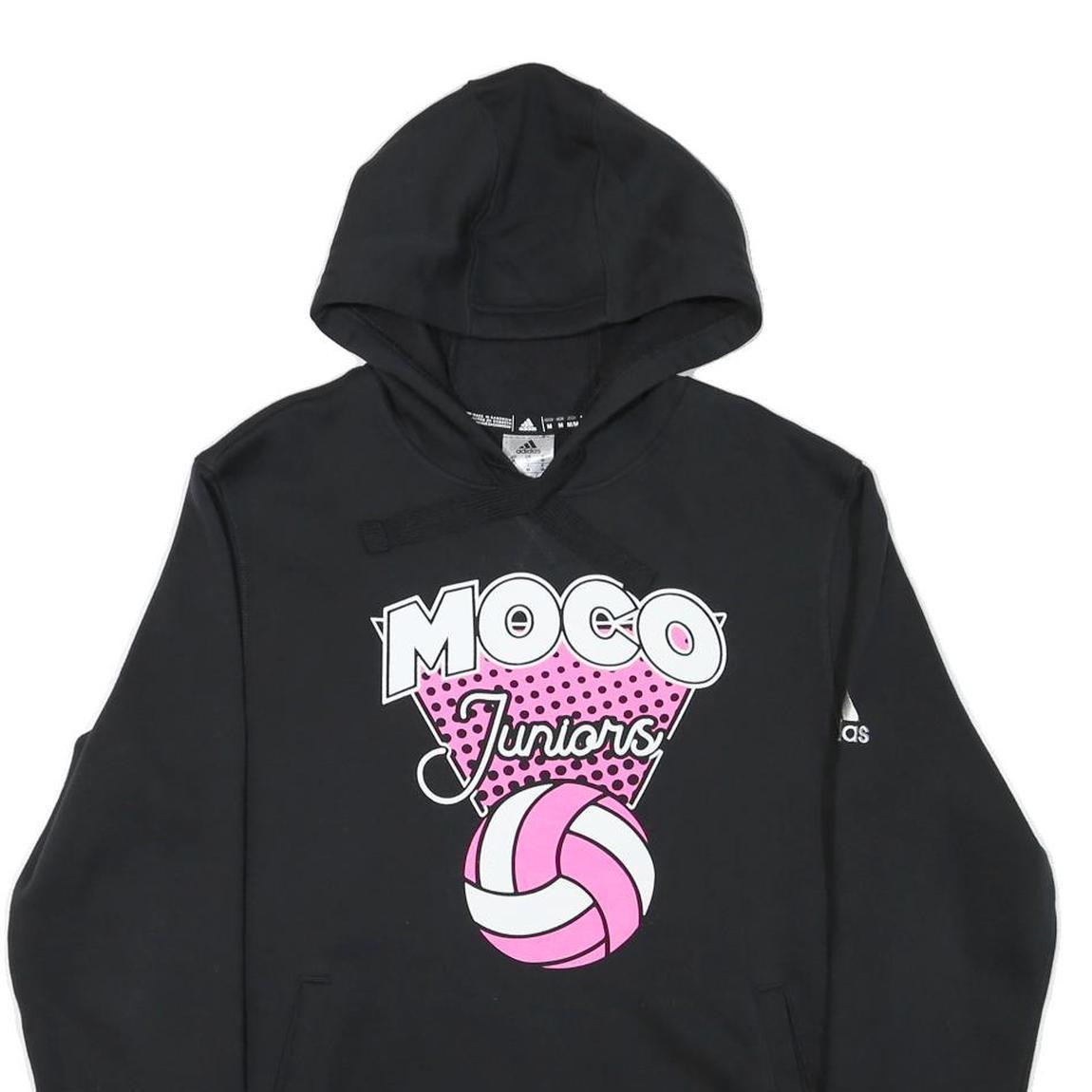 ADIDAS Womens Black Moco Juniors Pullover Hoodie M Cotton Blend Graphic