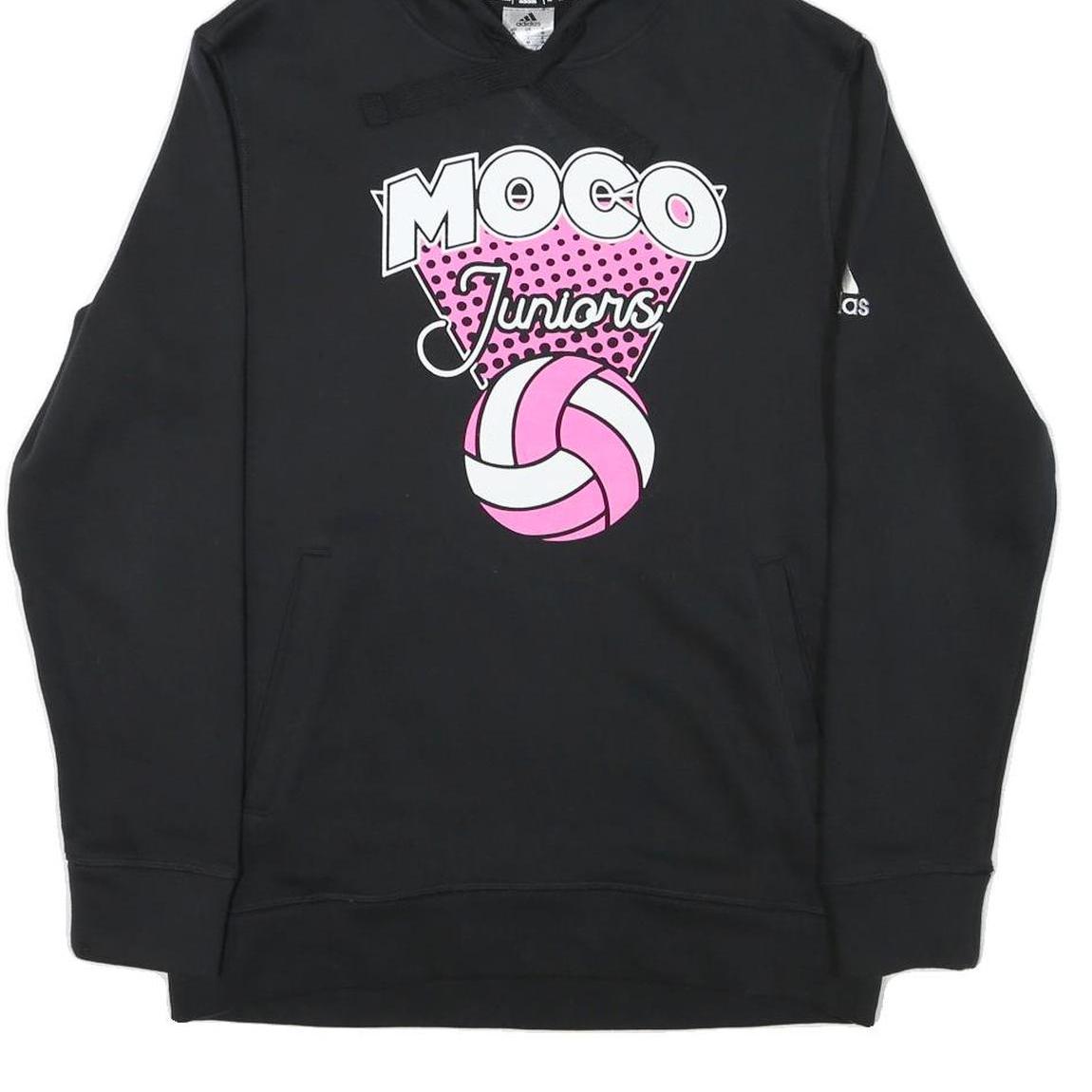 ADIDAS Womens Black Moco Juniors Pullover Hoodie M Cotton Blend Graphic