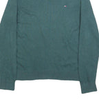TOMMY HILFIGER Mens Green Cotton Blend Plain V-Neck Basic Knit Jumper S