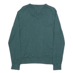 TOMMY HILFIGER Mens Green Cotton Blend Plain V-Neck Basic Knit Jumper S