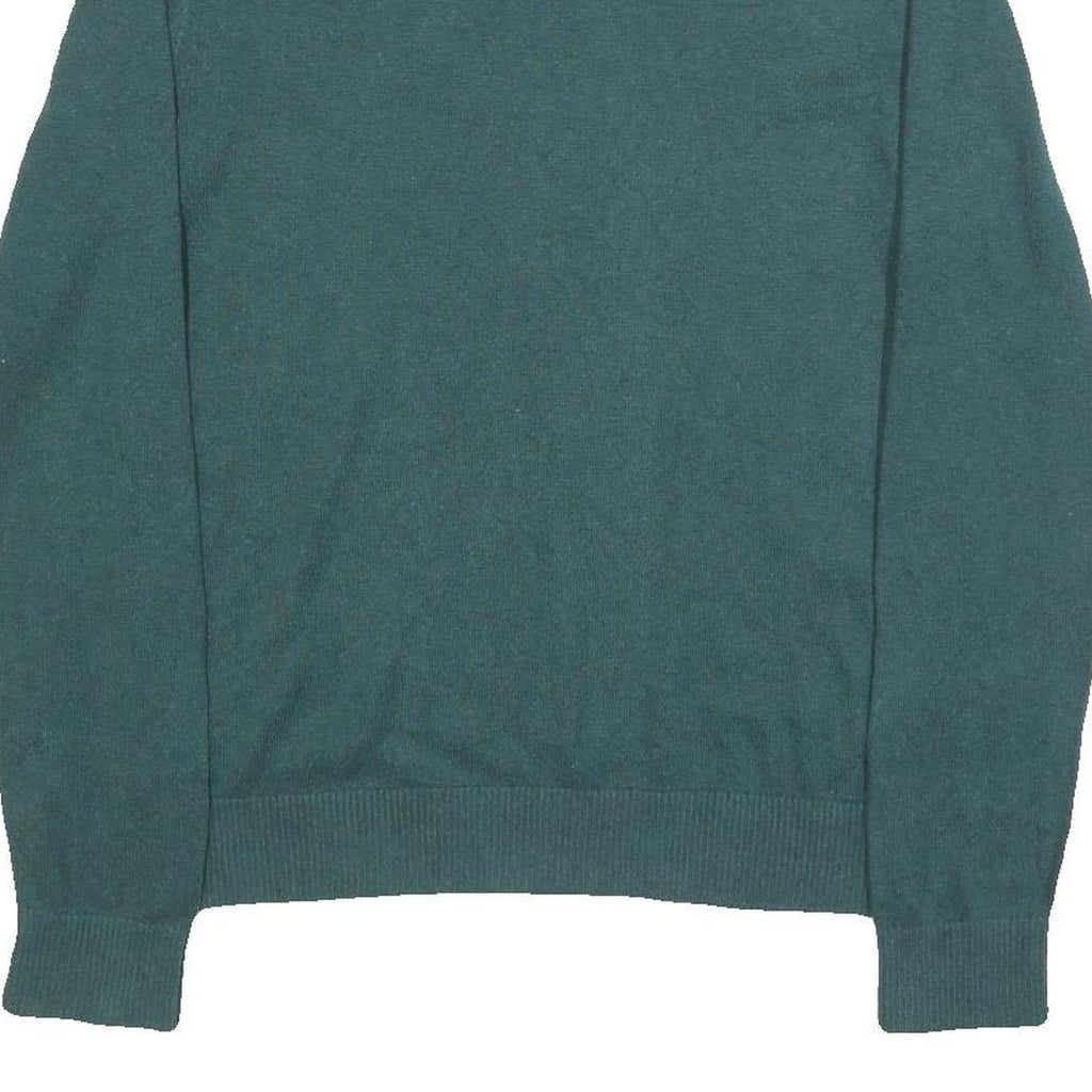 TOMMY HILFIGER Mens Green Cotton Blend Plain V-Neck Basic Knit Jumper S