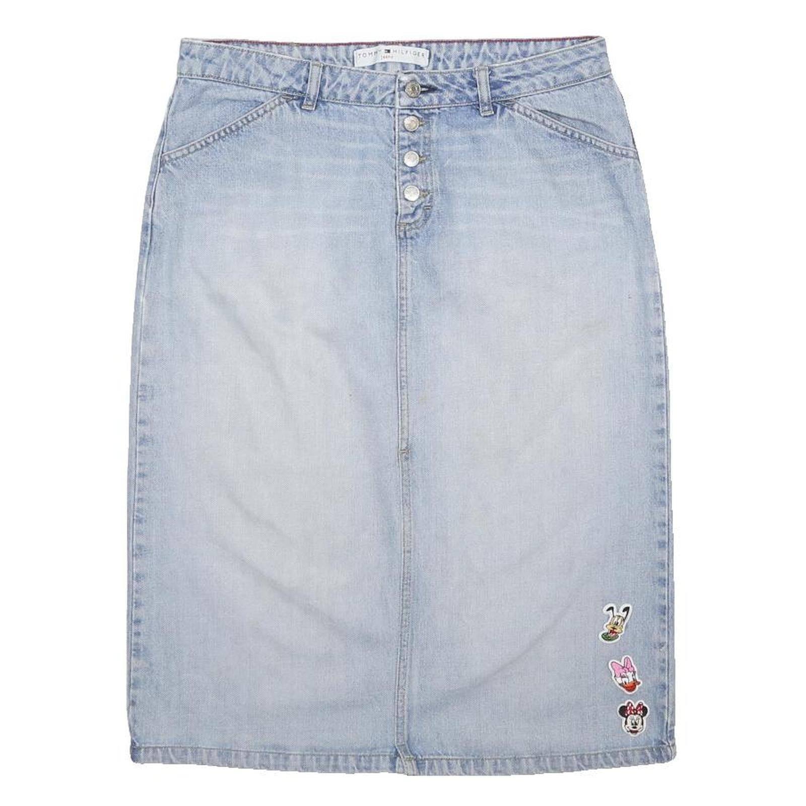 TOMMY HILFIGER Womens Blue Denim Mini Cotton Patchwork Skirt M Button Closure