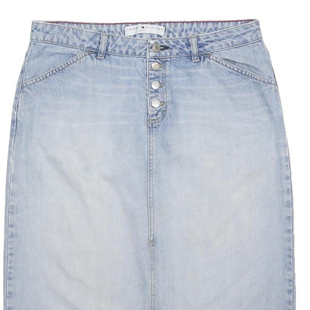 TOMMY HILFIGER Womens Blue Denim Mini Cotton Patchwork Skirt M Button Closure