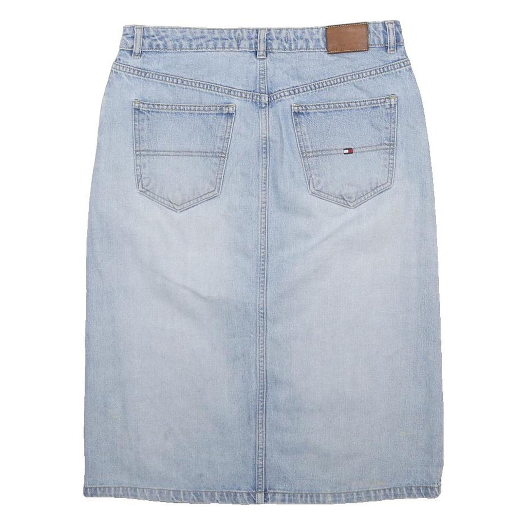 TOMMY HILFIGER Womens Blue Denim Mini Cotton Patchwork Skirt M Button Closure