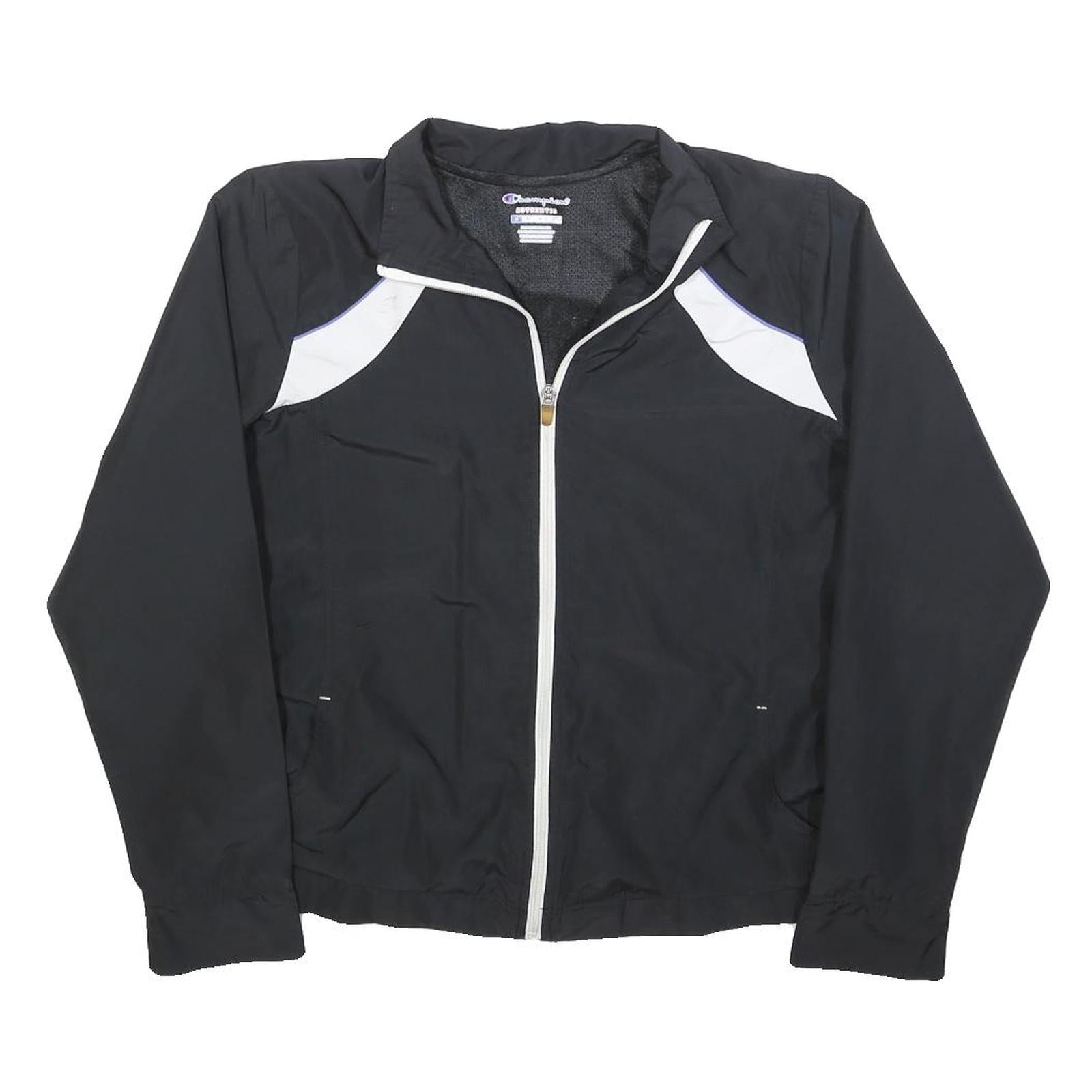 CHAMPION Womens Black & White Athletic Jacket M Polyester Blend Zip Plain