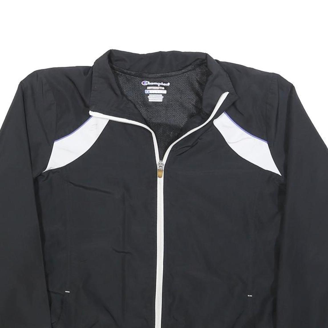 CHAMPION Womens Black & White Athletic Jacket M Polyester Blend Zip Plain