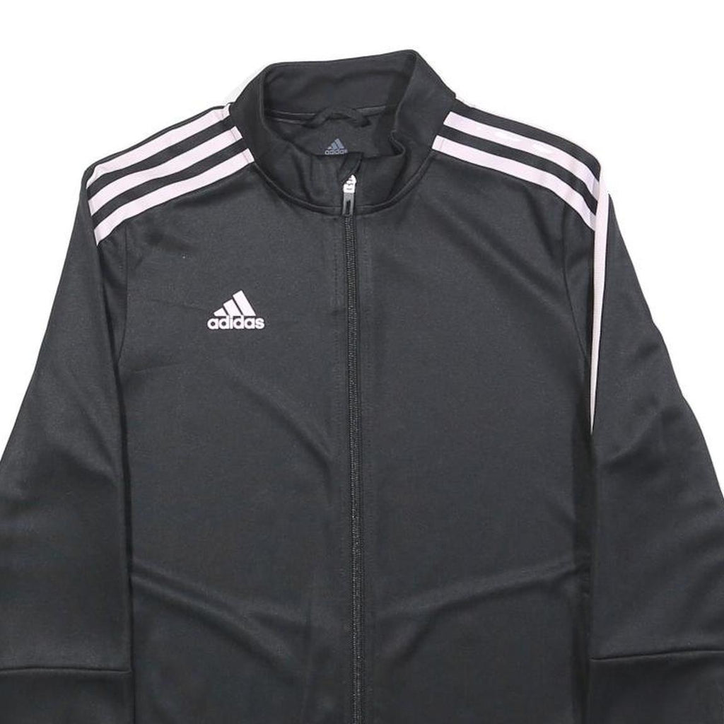 ADIDAS Womens Black & Pink Track Jacket S Polyester Zip Athletic Sportswear
