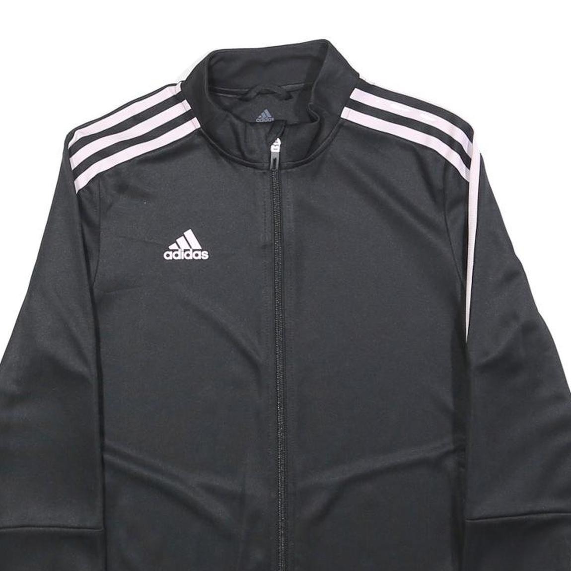 ADIDAS Womens Black & Pink Track Jacket S Polyester Zip Athletic Sportswear