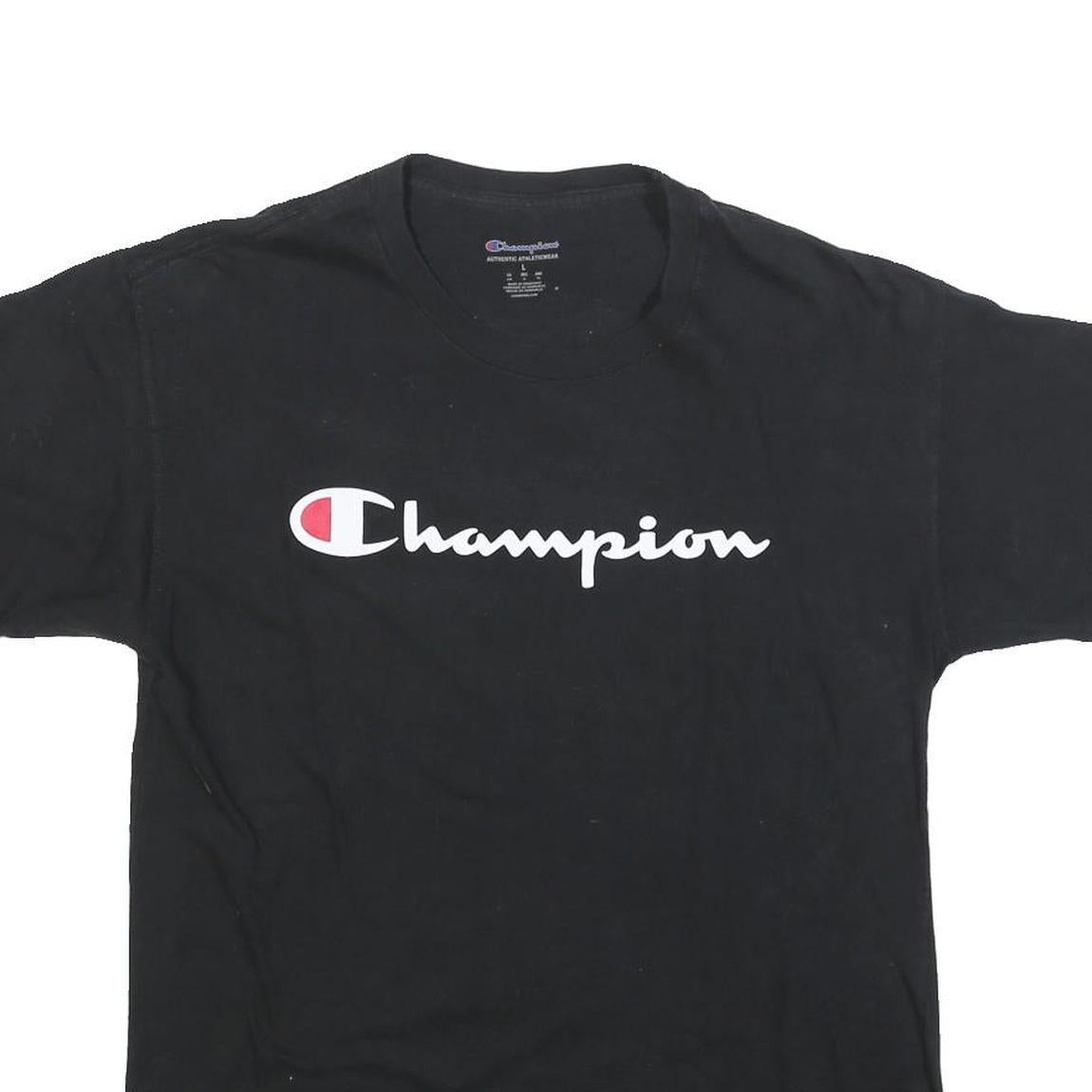 CHAMPION Mens Black Cotton Blend Graphic T-Shirt L Crew Neck Short Sleeve