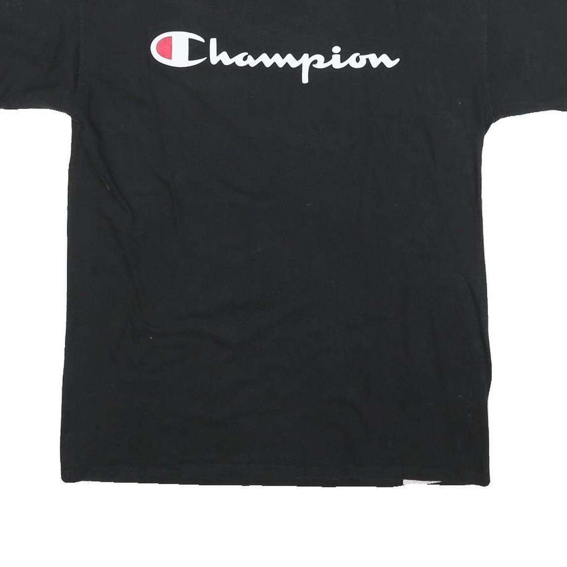 CHAMPION Mens Black Cotton Blend Graphic T-Shirt L Crew Neck Short Sleeve