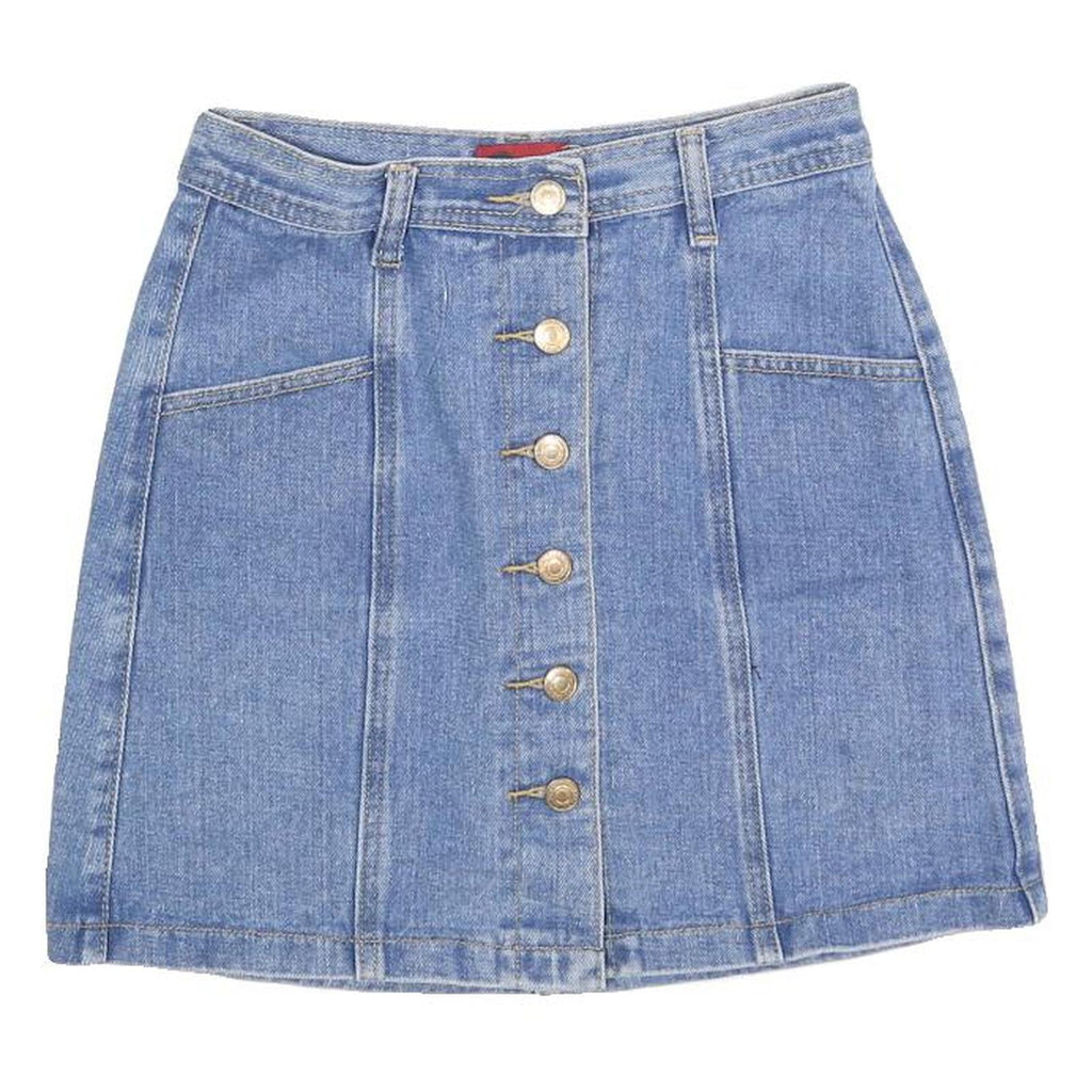 MY STYLE Womens Blue Denim Mini Cotton Skirt XS Button Front Pockets