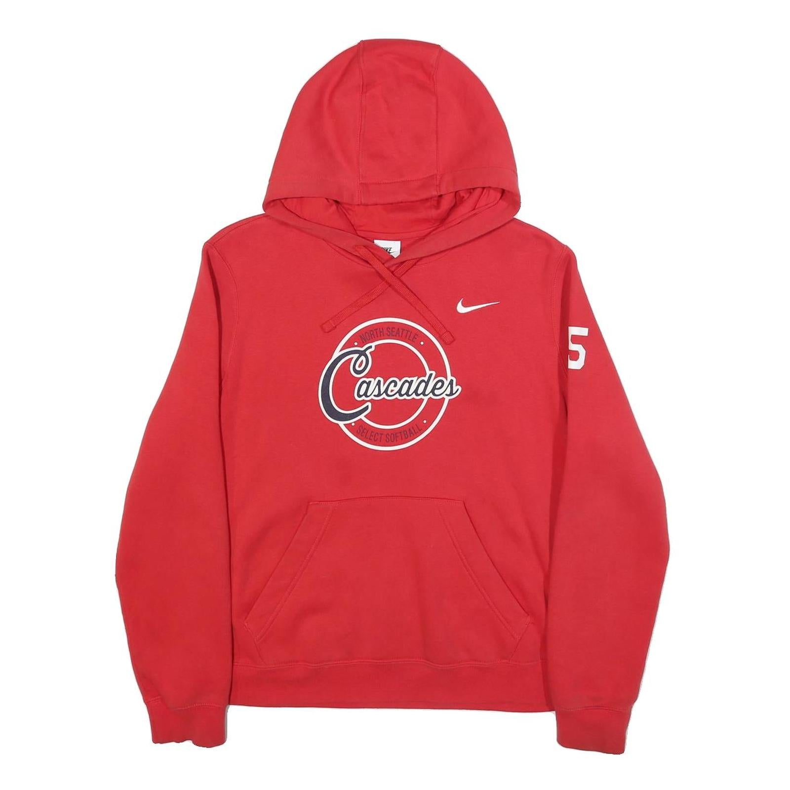 NIKE Mens Red Cascades Pullover Hoodie L Soft Cotton Blend Sports Sweatshirt
