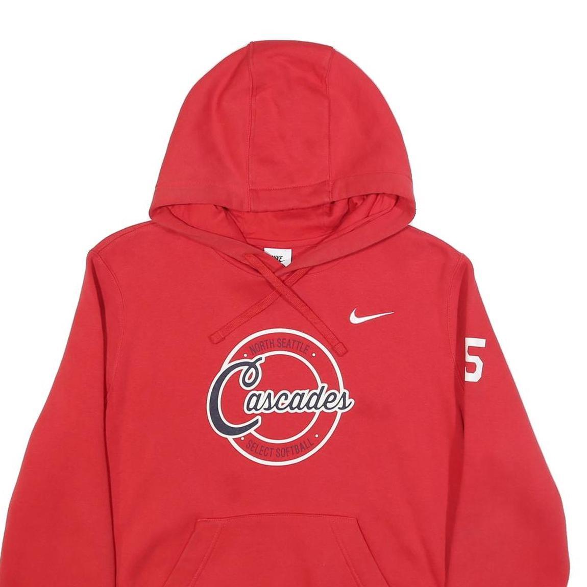 NIKE Mens Red Cascades Pullover Hoodie L Soft Cotton Blend Sports Sweatshirt
