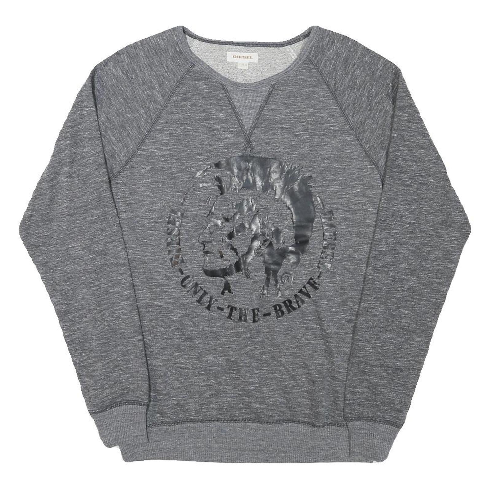 DIESEL Mens Grey Sweatshirt S Crew Neck Cotton Blend Pullover Logo Print