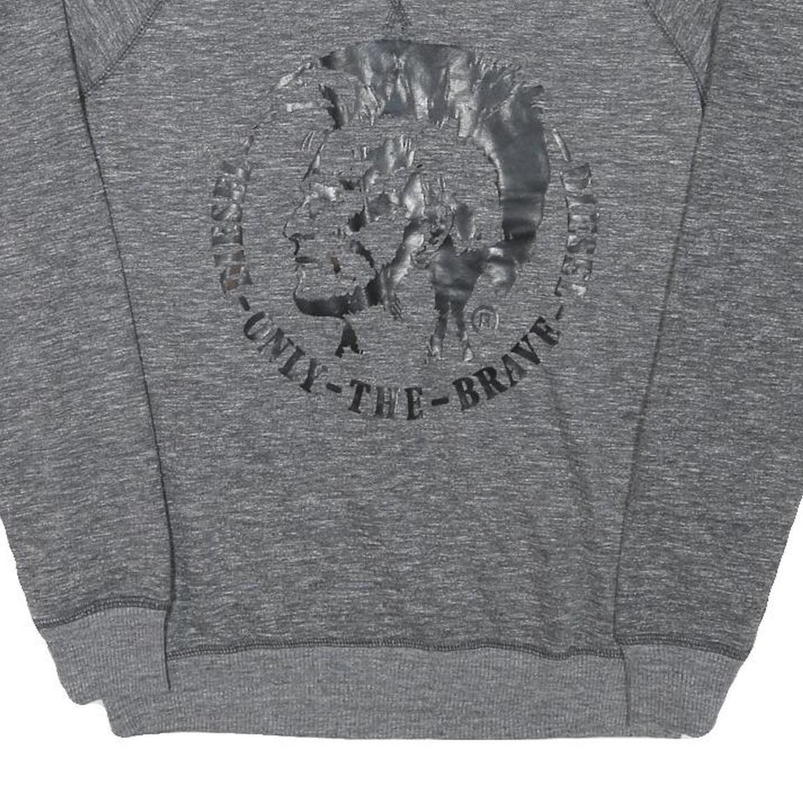 DIESEL Mens Grey Sweatshirt S Crew Neck Cotton Blend Pullover Logo Print