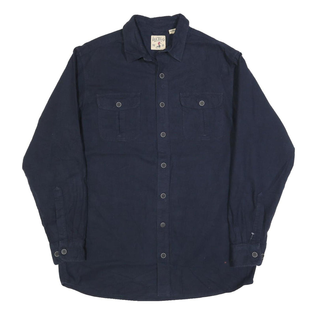 REDHEAD Mens Navy Blue Shirt XL Cotton Blend Button Long Sleeve Casual