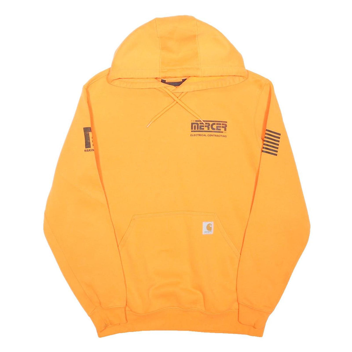CARHARTT Mens Orange Pullover Hoodie M Electrical Contracting Workwear