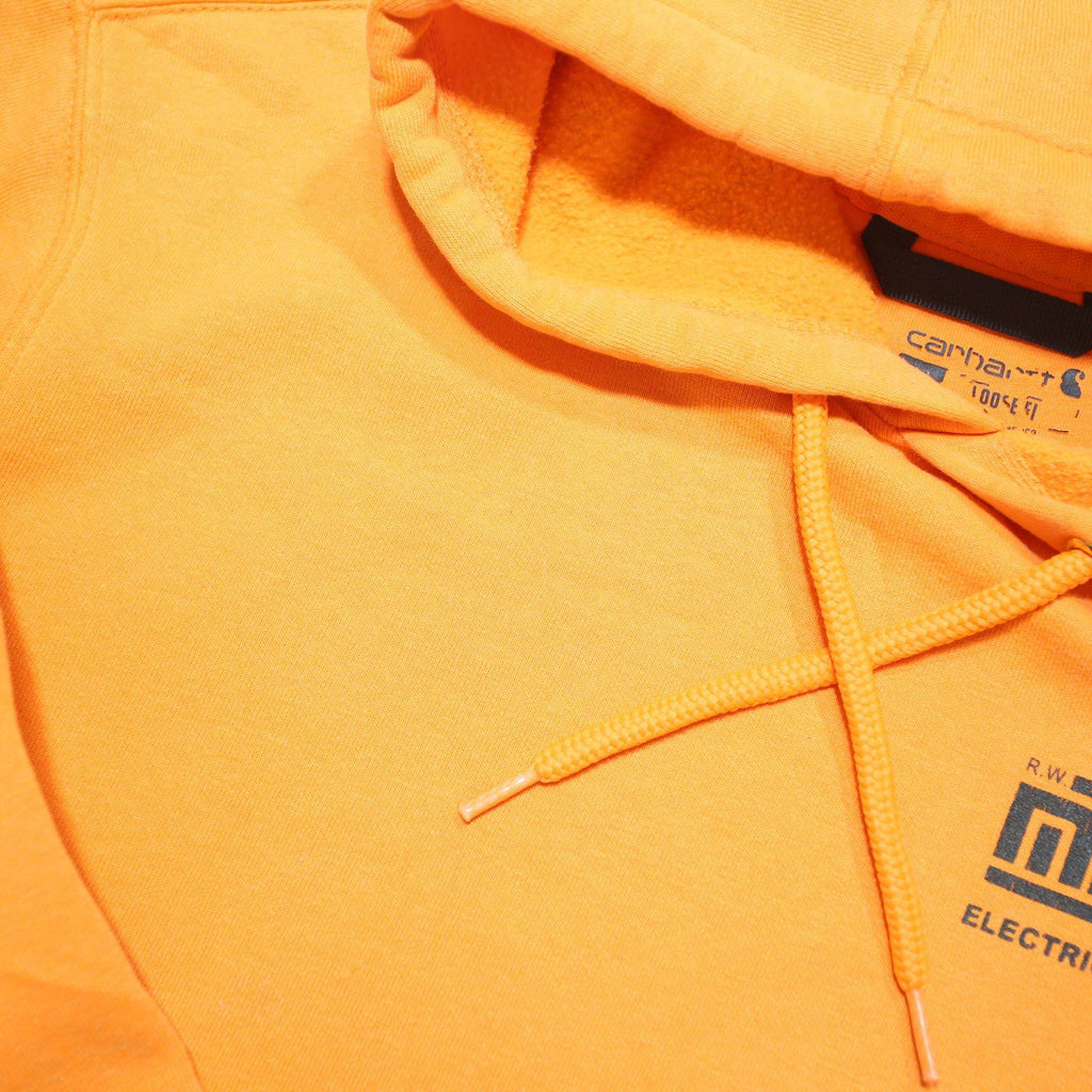 CARHARTT Mens Orange Pullover Hoodie M Electrical Contracting Workwear