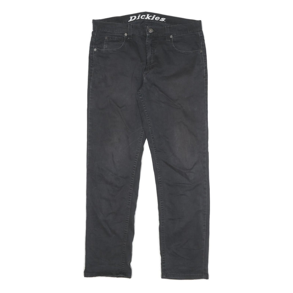 DICKIES Mens Cotton Blend Black Regular Fit Straight Trousers W30 L30 Workwear
