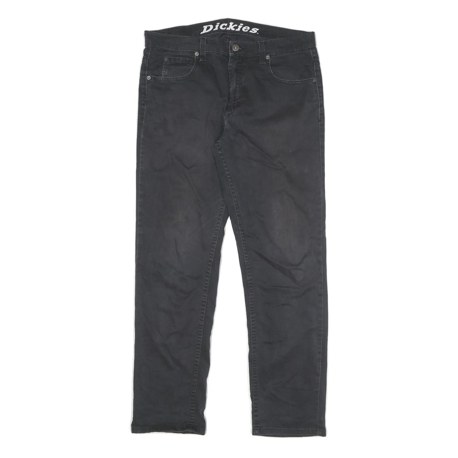 DICKIES Mens Cotton Blend Black Regular Fit Straight Trousers W30 L30 Workwear